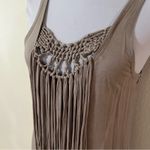 Trina Turk  taupe fringe macrame mini shift dress SMALL Photo 2