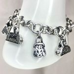 Lois Hill Sterling Silver Hand Bag Charms Rolo Link Toggle  Charm Bracelet Photo 8