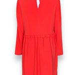 CeCe Carly Dress Cherry Red Ruffle Detail Knee Length Shift Long Sleeve Photo 3