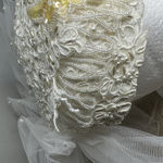Vintage Wedding Veil Hat White Cream Faux Pearl Lace Double Veil Beaded Photo 6