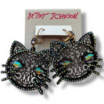 Betsey Johnson  Pink Glitter Rhinestone Cat Drop Earrings Nwt Rare Photo 0