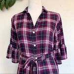 Isabel Maternity Purple Plaid Button Down Dress M Photo 2