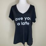 Peace Love World Love you a latte Black V Neck Shirt Sz Small Photo 1