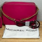 Michael Kors Ginny Hot Pink Leather "Love" Studded Medium Crossbody Camera Bag Photo 5