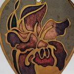 Vintage Embellished Heart Shaped Iris Flower Cloisonné Enameled Dangle Earrings Photo 2