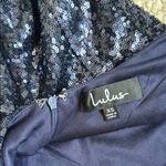 Lulus Navy Sequin Dress with 3/4 sleeves Blue Size XS Photo 4