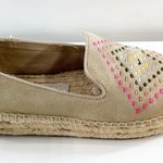 Jack Rogers Luna Suede Embroidery Slip On Flat Espadrilles Shoes Sand 7.5 Photo 2
