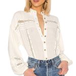 Free People  Summer Stars Cream Gauze Boxy Button Down Blouse  Boho Small Photo 6