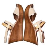 UGG  Lira Mar Cream & Tan Embossed Leather Wedge Sandals Shoes Women’s size 10 Photo 3