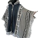 Milmarte 100% Wool Knit Hooded Poncho Neutral Western Aztec Cape Gray Size undefined Photo 3