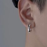 925 Silver Plated Knight Cross Hoop Earrings for Men Women,Punk Hip Hop Earrings Photo 4