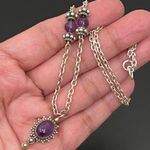 Vintage Handcrafted 925 Sterling Silver Amethyst Cabochon Pendant 18” Necklace Purple Photo 3