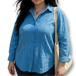 kim rogers  Linen Blue Long Sleeve Button Down Shirt Photo 0