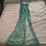 Y2K Green sequin beaded maxi mermaid prom dress size 2 Photo 3