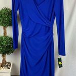 Ralph Lauren Blue Long Sleeve Faux Wrap Bodice Midi Dress NEW 6 Photo 0