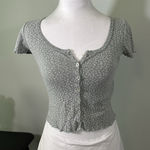 Brandy Melville Button Up Floral Knit Top Sage Green OS Photo 0
