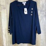 Peck & Peck  SZ. Small Navy Blue Crewneck 3/4 Sleeve w/a Crossover wrap S… Photo 0