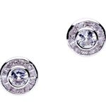 NWT CZ Princess Stud with Round Halo Earrings Silver Photo 1
