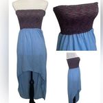 🆕 Blue Multi Smocked Strapless High Low Dress Photo 1