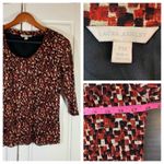 Laura Ashley Vtg ‎ Shirt Womens Medium Petite MP Geometric Stretch Comfort Preppy Photo 1
