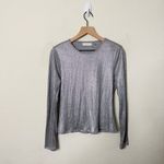 Ramy Brook  Quincy Metallic Long Sleeve Top Silver Womens Size L Photo 1