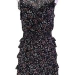 Sugar + Lips SugarLips Size S Floral Print Mini Dress Ruffled Smocked Sleeveless Black Photo 0