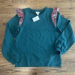 J.Crew Women’s Floral Ruffle Sleeve Green Sweatshirt Size XS M0475 Photo 3