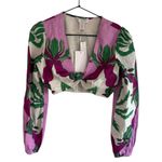 Caroline Constas Tropical Floral Crop Top w/Center Knot Linen‎ XS Purple Blend Photo 4