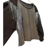 POL French Terry Sequin Silver Fringe Crewneck Sweatshirt Oversized Boho Small Photo 2
