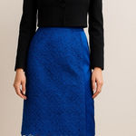 Magaschoni  Royal Blue Lace Silk Panel A-Line Midi Skirt Size 4 Small Photo 0