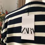 ZARA  STRIPED KNIT CROPPED TUNIC WITH POCKETS in Black/White Photo 7