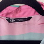 ZARA  7885/138 Barbiecore Satin Pink Seafoam Green Striped Button-down Shirt XS Photo 5