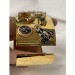 CAbi  Secret Garden Cuff Wide Gold Tone Rhinestone Bangle Bracelet hinged VTG Photo 4