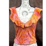 ZARA Sleeveless Stretch Summer Jacquard Paisley Ruffle Top Orange Yellow size S Photo 2