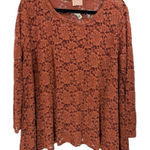 Audrey 3+1 NWT Audrey Long Sleeve Semi Sheer Lace Tunic Blouse Top Rust L Photo 0