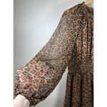 Old Navy NWT Waist Defined Printed Smocked Mini Dress Leopard Sheer Long Sleeve M Photo 5