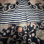 CAbi  Sleeveless Ruffle Neck Blouse Navy Blue Paisley Stripe Print Size XS Photo 4