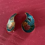 Vtg cloisonné earring multicolor floral Photo 1