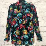 Vintage Carole Little Women's 12 Floral Long Sleeve Blouse Button Front Shirt Black Photo 0