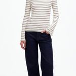 Madewell NWT  Ribbed Long-Sleeve Boatneck Top in Stripe Black Winter White XXS Photo 4