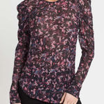 IRO  Lou Top in Black Floral Red Long Sleeve Sheer Puff Sleeve Size 6‎ Medium M Photo 0
