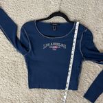 Forever 21  Blue Long Sleeve Crop Fitted Crew Neck Tee Photo 4