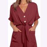 Women's mauve/Burgundy Romper with cut out tie front and pockets Sz S Purple Photo 0