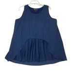 Diane Gilman -New DG2 Sleeveless Pleated Overlay Blouse Womens Plus L Navy Blue Photo 1
