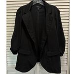 Torrid  Collar V-Neck Black 2 Button Blazer Sz 2 3/4 Rouched Sleeves Faux Pockets Photo 0