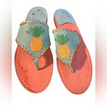 Jack Rogers pineapple embroidered leather flat sandals turquoise coral gold 7.5 Photo 1