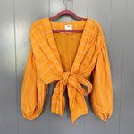Acler Wyatt Orange Stripped Puff Sleeves Summer Wrap Cropped Blouse 10 Photo 2