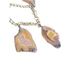 Vintage Agate Stone Slab Charm Bracelet Gold Tone Chain Fold Over Clasp 6.75" Brown Photo 2
