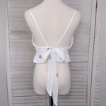 SheIn Tie Back Embroidered Floral Crop Top White/Blue Floral-Large Photo 1
