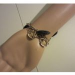 Gold Tone Charm Bracelet Black Teardrops & Heart Lock Charms Photo 3